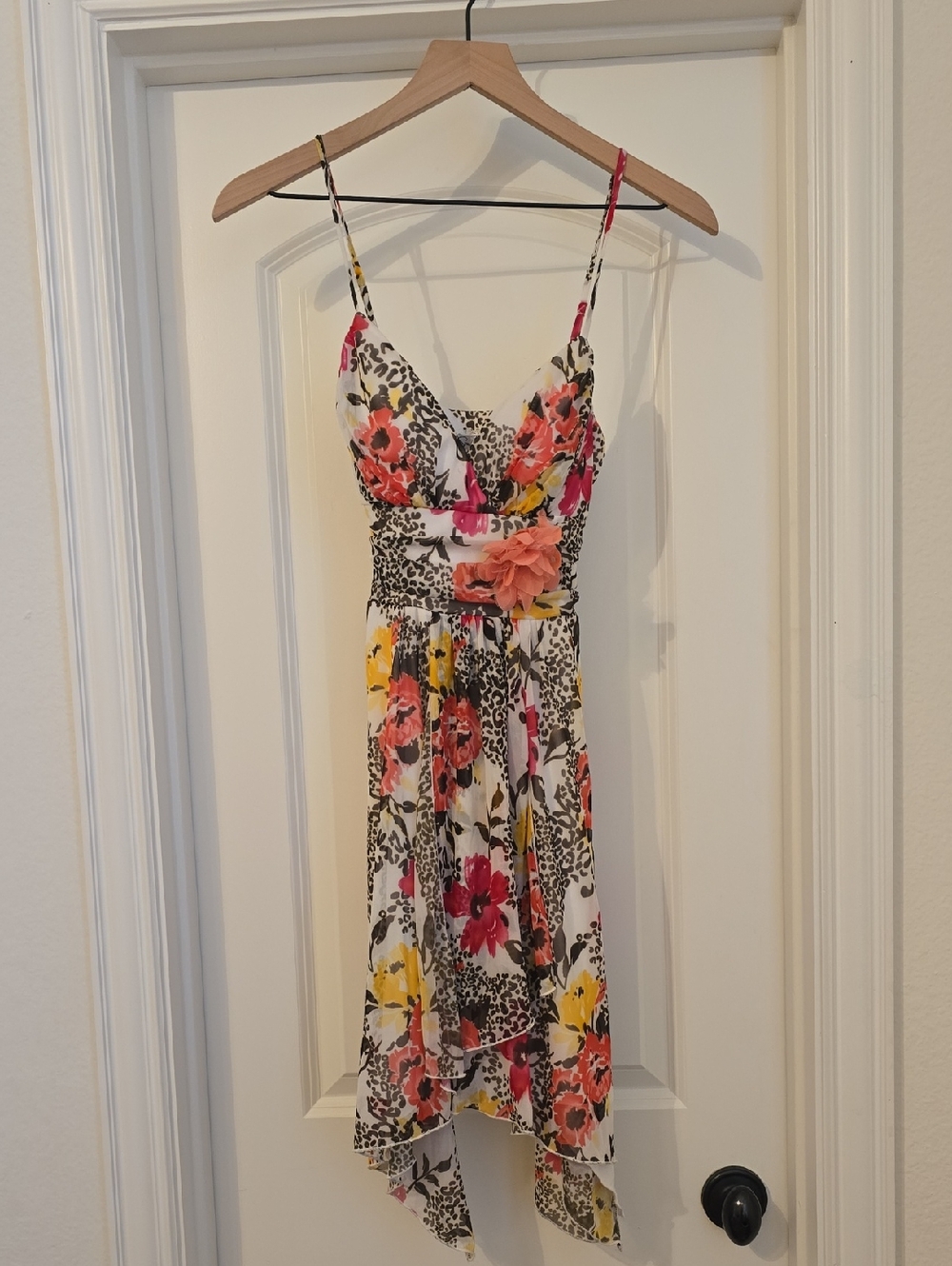 NWT - Floral Spaghetti-Strap  Dress - White with Pink & Yellow Flowers